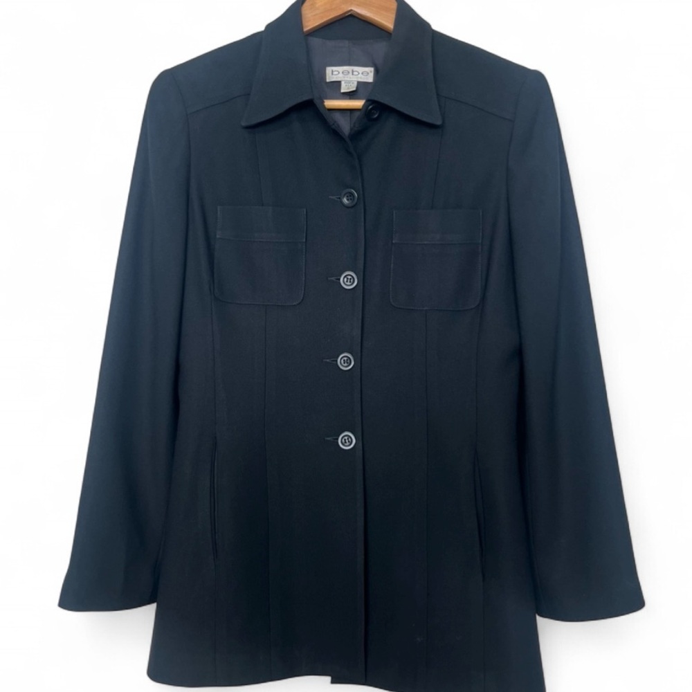 Bebe Retro Y2K Women's Classic Black Front Button Suit Blazer Jacket, Size 6